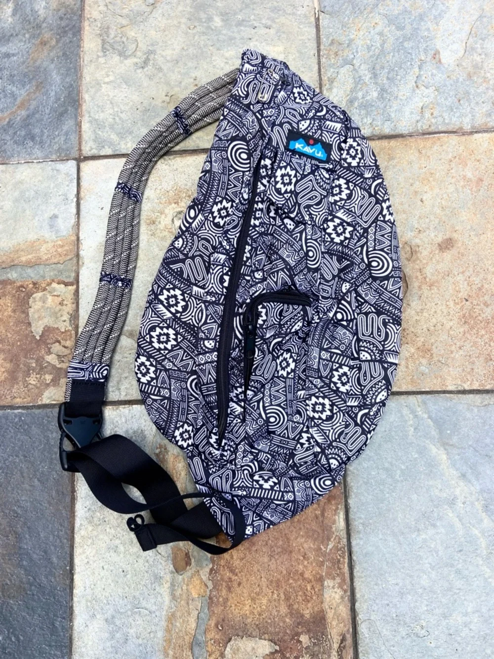 Kavu Backpack Sling Back Black‎ White Abstract